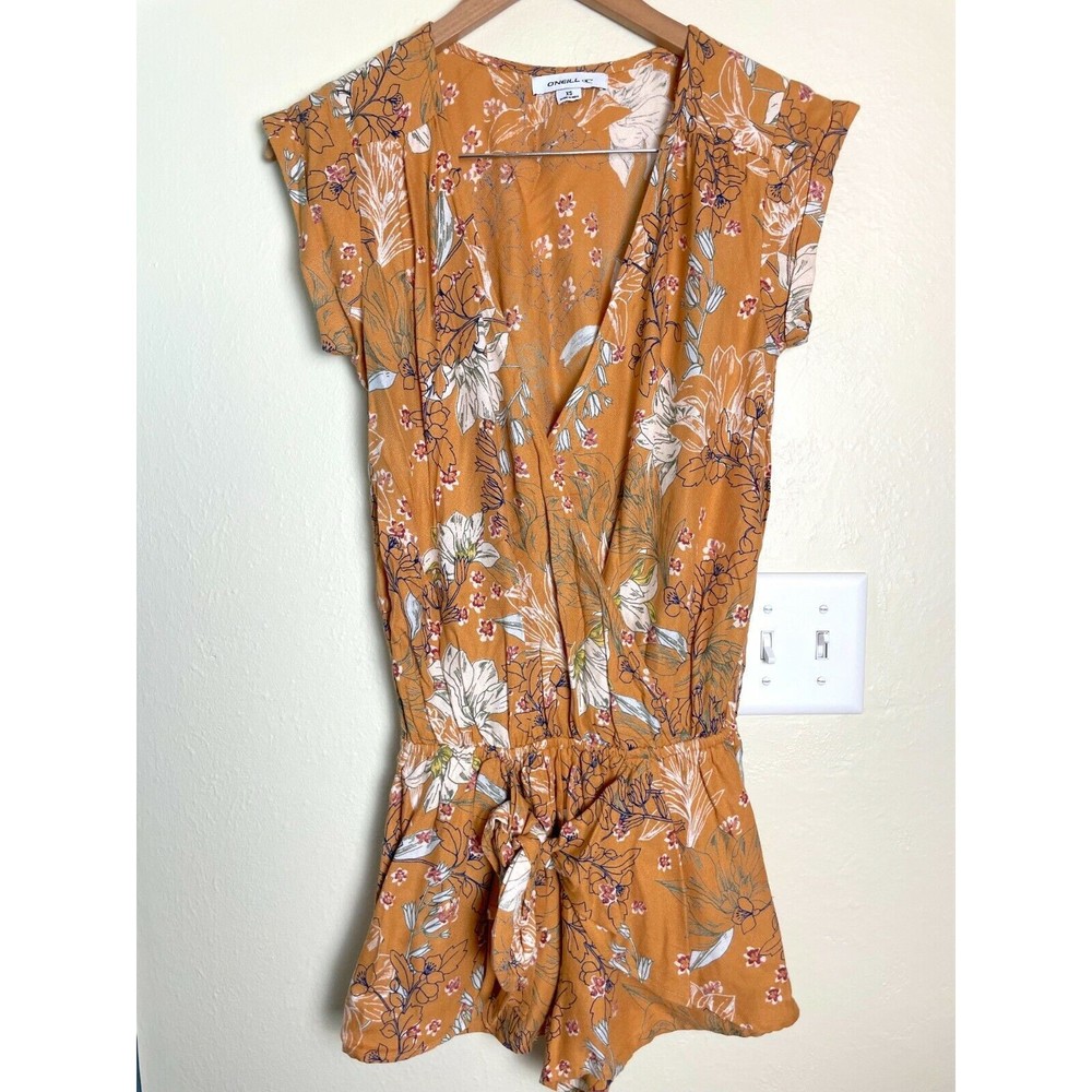 O'neill Romper Floral Print Size XS Elastic Waist with Tie Wrap Front Women's